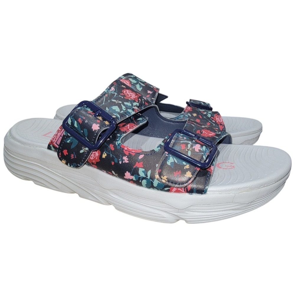 London Fog Nasia Women's Black Floral Platform Strap Sandals Shoes Size 11 M